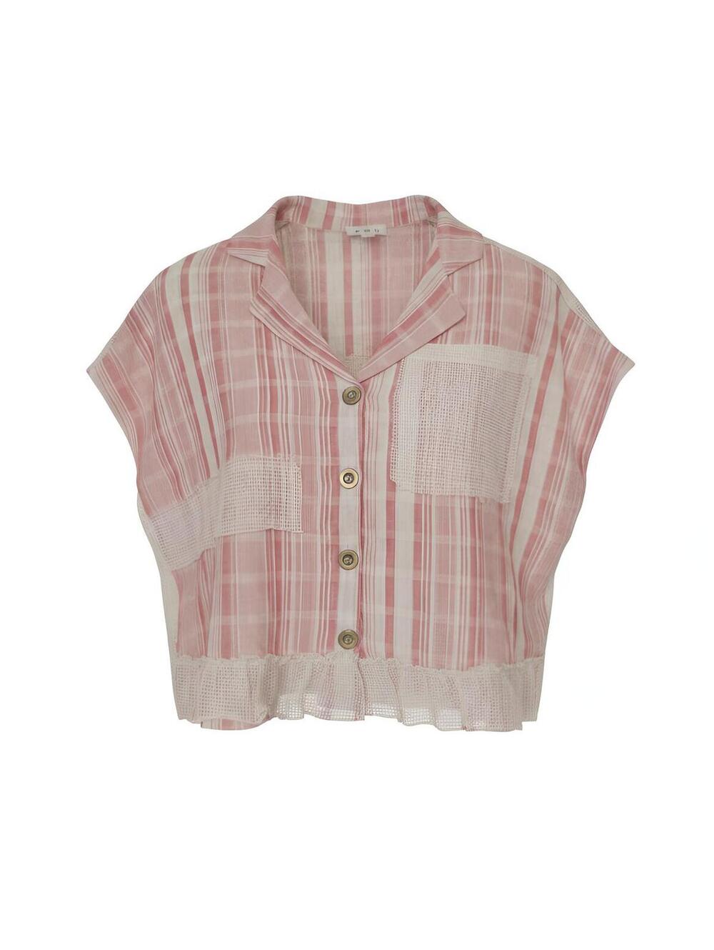 POL Pink Stripe Mesh Patchwork Button Front Top | Small | NWT Boho Cottagecore